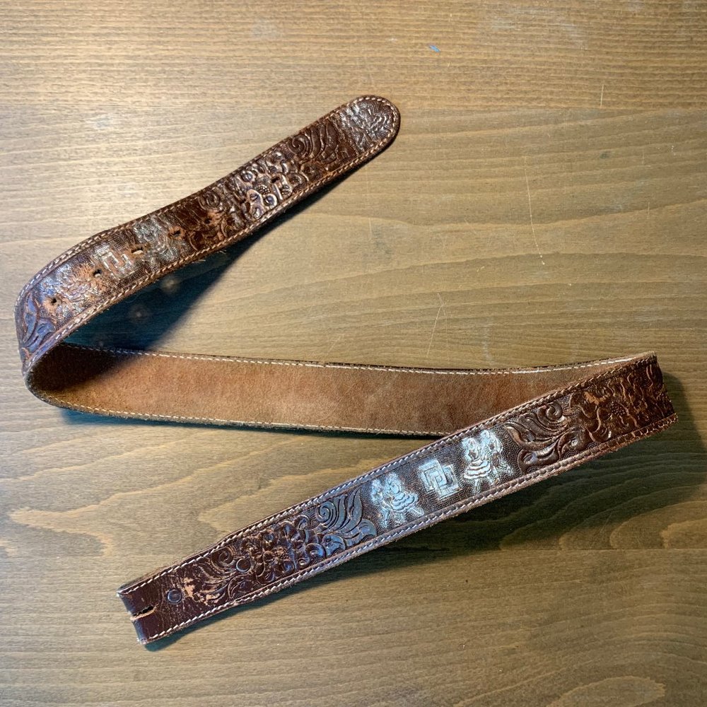 Hand-tooled vintage leather belt